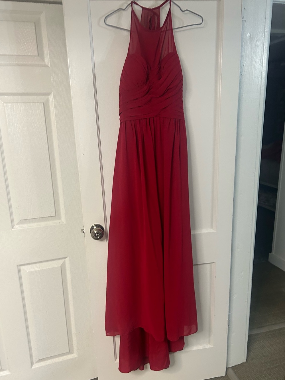 Women's Red High-Low Halter Evening Dress